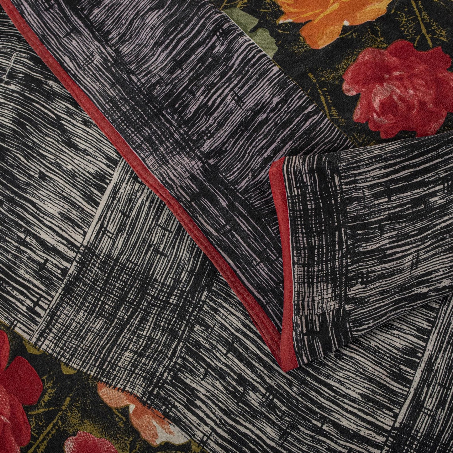 Sanskriti Vintage Saree Black Pure Crepe Silk Digital Print Sari 5.5Yard Fabric
