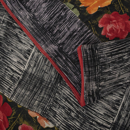 Sanskriti Vintage Saree Black Pure Crepe Silk Digital Print Sari 5.5Yard Fabric