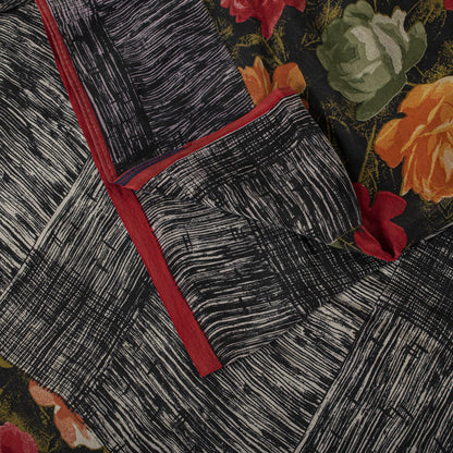 Sanskriti Vintage Saree Black Pure Crepe Silk Digital Print Sari 5.5Yard Fabric