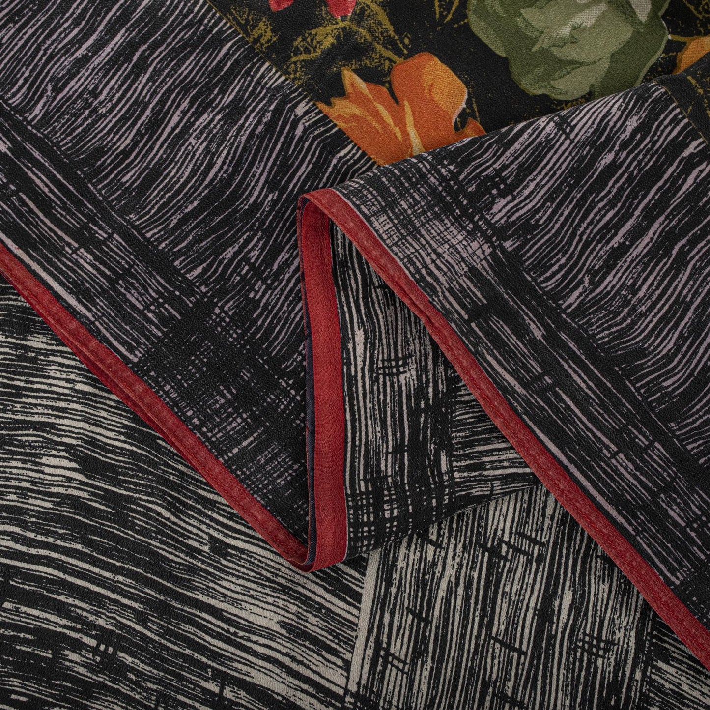 Sanskriti Vintage Saree Black Pure Crepe Silk Digital Print Sari 5.5Yard Fabric