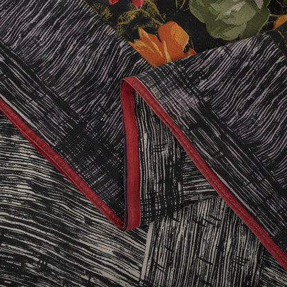 Sanskriti Vintage Saree Black Pure Crepe Silk Digital Print Sari 5.5Yard Fabric