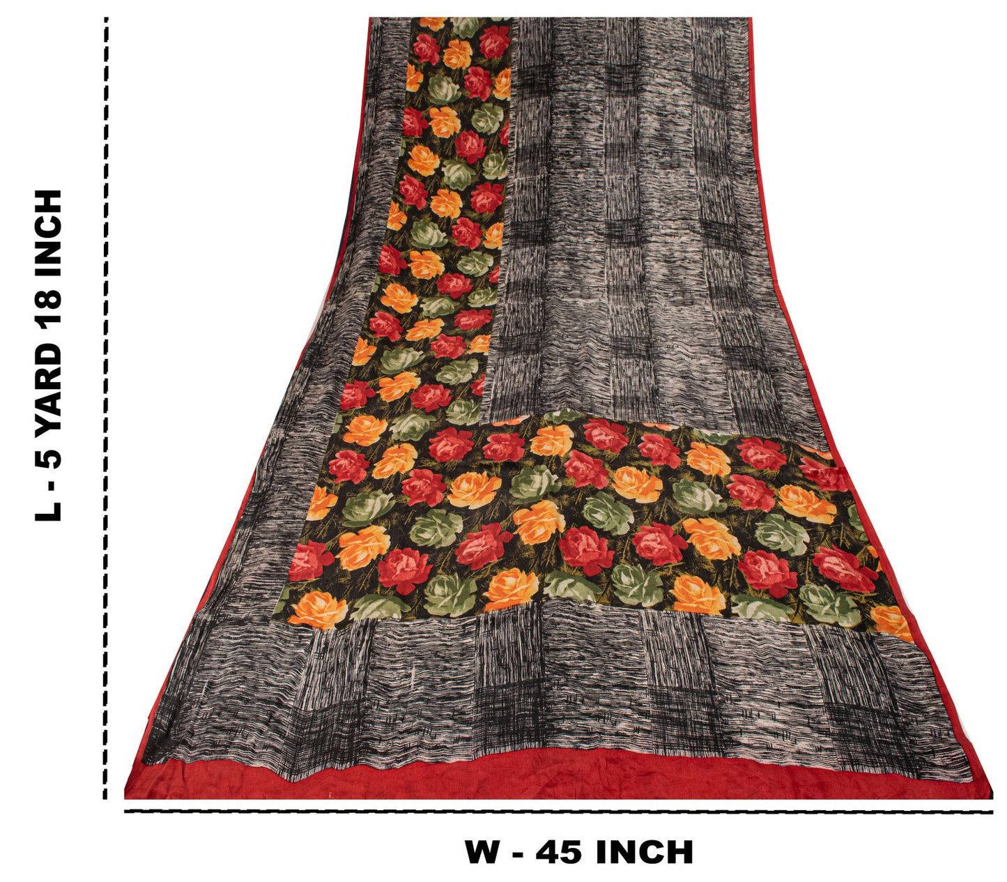Sanskriti Vintage Saree Black Pure Crepe Silk Digital Print Sari 5.5Yard Fabric