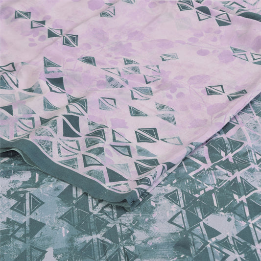 Сари Sanskriti Vintage, сиреневое/зеленое, чистый креп, напечатанное сари, 5+ ярдов, ремесленная устойчивая ткань