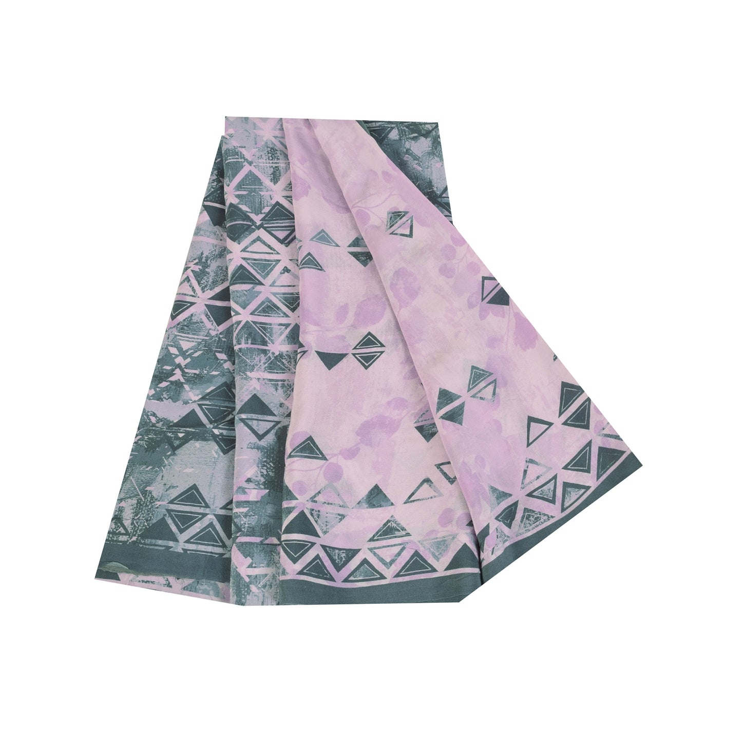 Sanskriti Vintage Sarees Lilac/Green Pure Crepe Printed Sari 5+yd Craft Sustainable Fabric