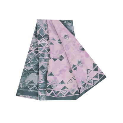 Sanskriti Vintage Sarees Lilac/Green Pure Crepe Printed Sari 5+yd Craft Sustainable Fabric