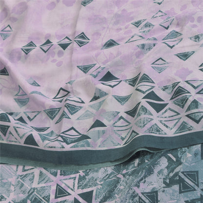 Sanskriti Vintage Sarees Lilac/Green Pure Crepe Printed Sari 5+yd Craft Sustainable Fabric