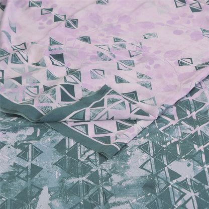 Sanskriti Vintage Sarees Lilac/Green Pure Crepe Printed Sari 5+yd Craft Sustainable Fabric