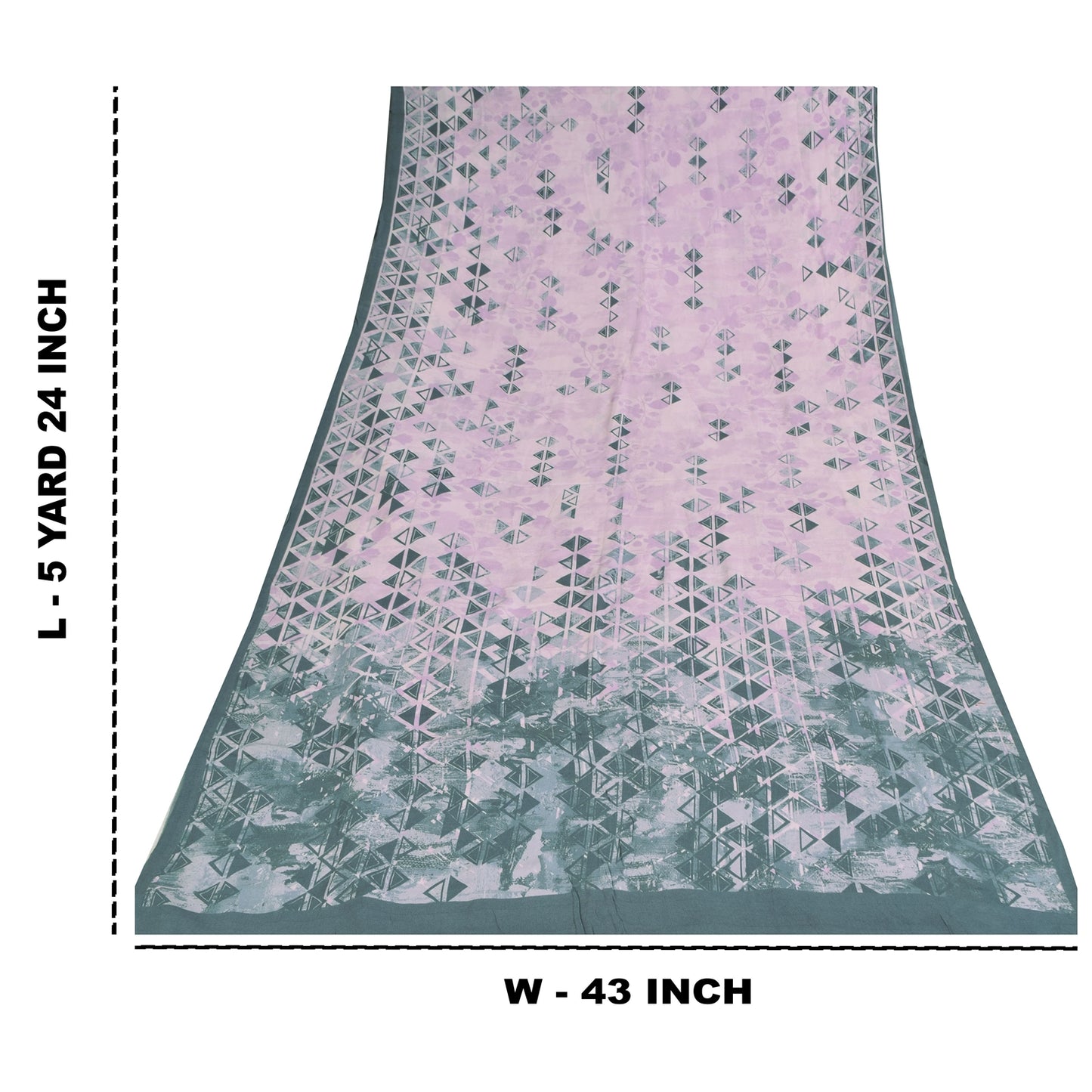 Sanskriti Vintage Sarees Lilac/Green Pure Crepe Printed Sari 5+yd Craft Sustainable Fabric