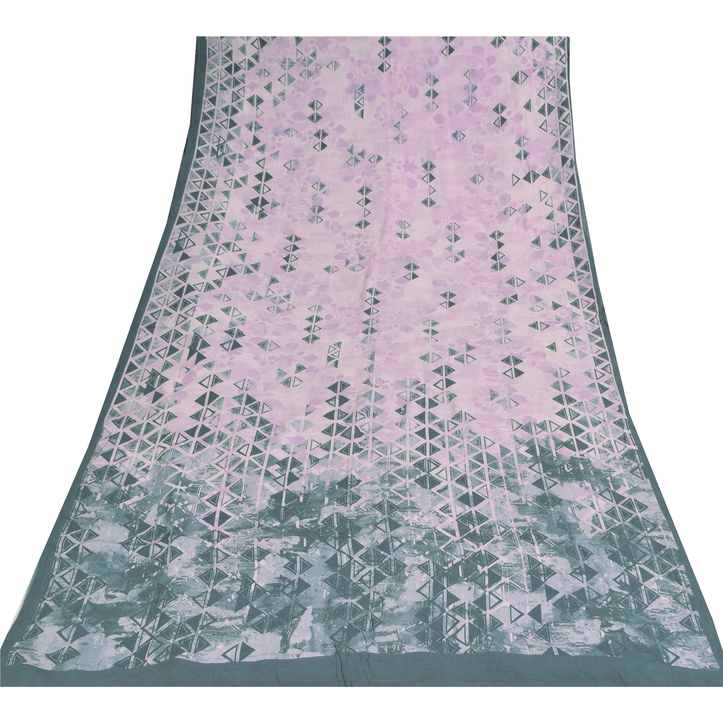 Sanskriti Vintage Sarees Lilac/Green Pure Crepe Printed Sari 5+yd Craft Sustainable Fabric