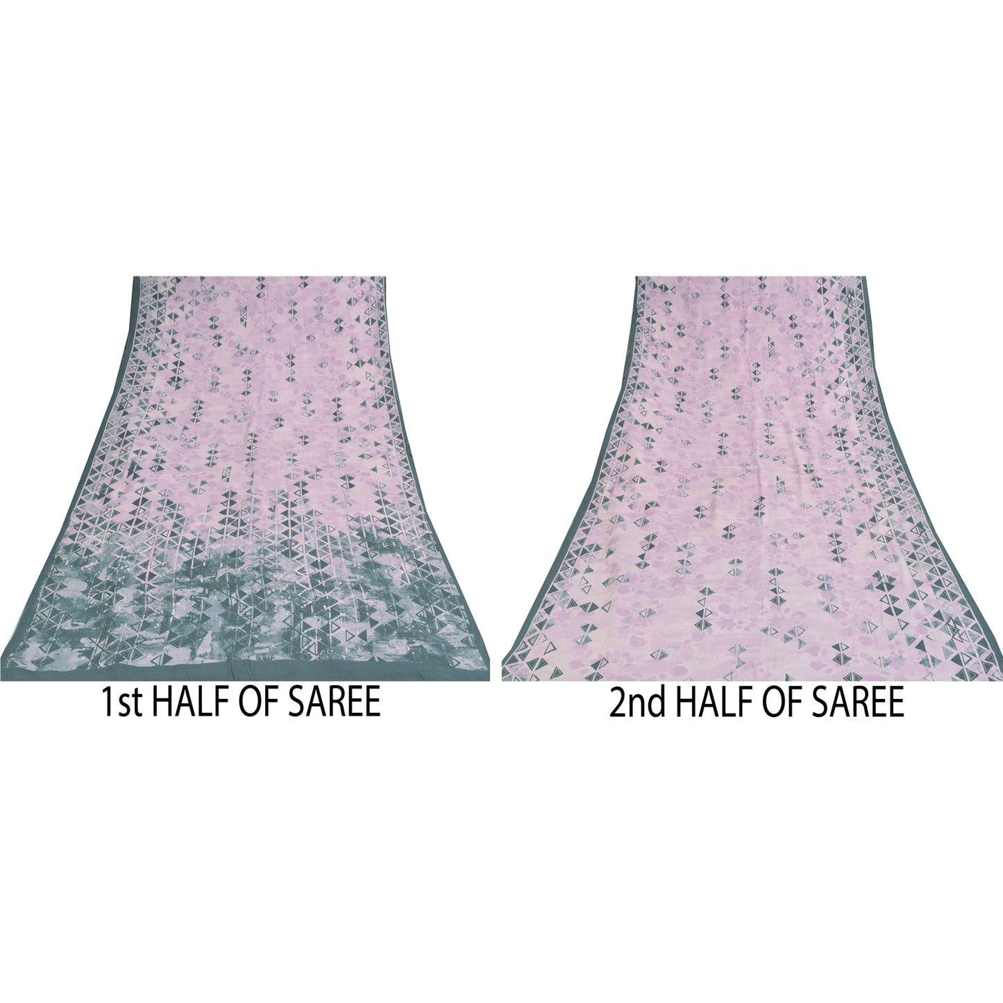 Sanskriti Vintage Sarees Lilac/Green Pure Crepe Printed Sari 5+yd Craft Sustainable Fabric