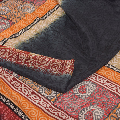 Sanskriti Vintage Sarees Dark Red Pure Crepe Silk Printed Sari 5+yd Craft Sustainable Fabric