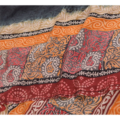 Sanskriti Vintage Sarees Dark Red Pure Crepe Silk Printed Sari 5+yd Craft Sustainable Fabric