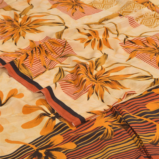 Sanskriti Vintage Sarees Multicolor Pure Crepe Silk Print Sari 5+yd Craft Sustainable Fabric
