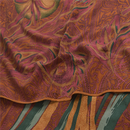 Сари Sanskriti Vintage, зеленое/оранжевое, чистый креп-шелк, напечатанное сари, 5+ ярдов, устойчивая ткань