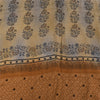 Sanskriti Vintage Sarees Cream Pure Crepe Silk Printed Sari 5+yd Craft Sustainable Fabric