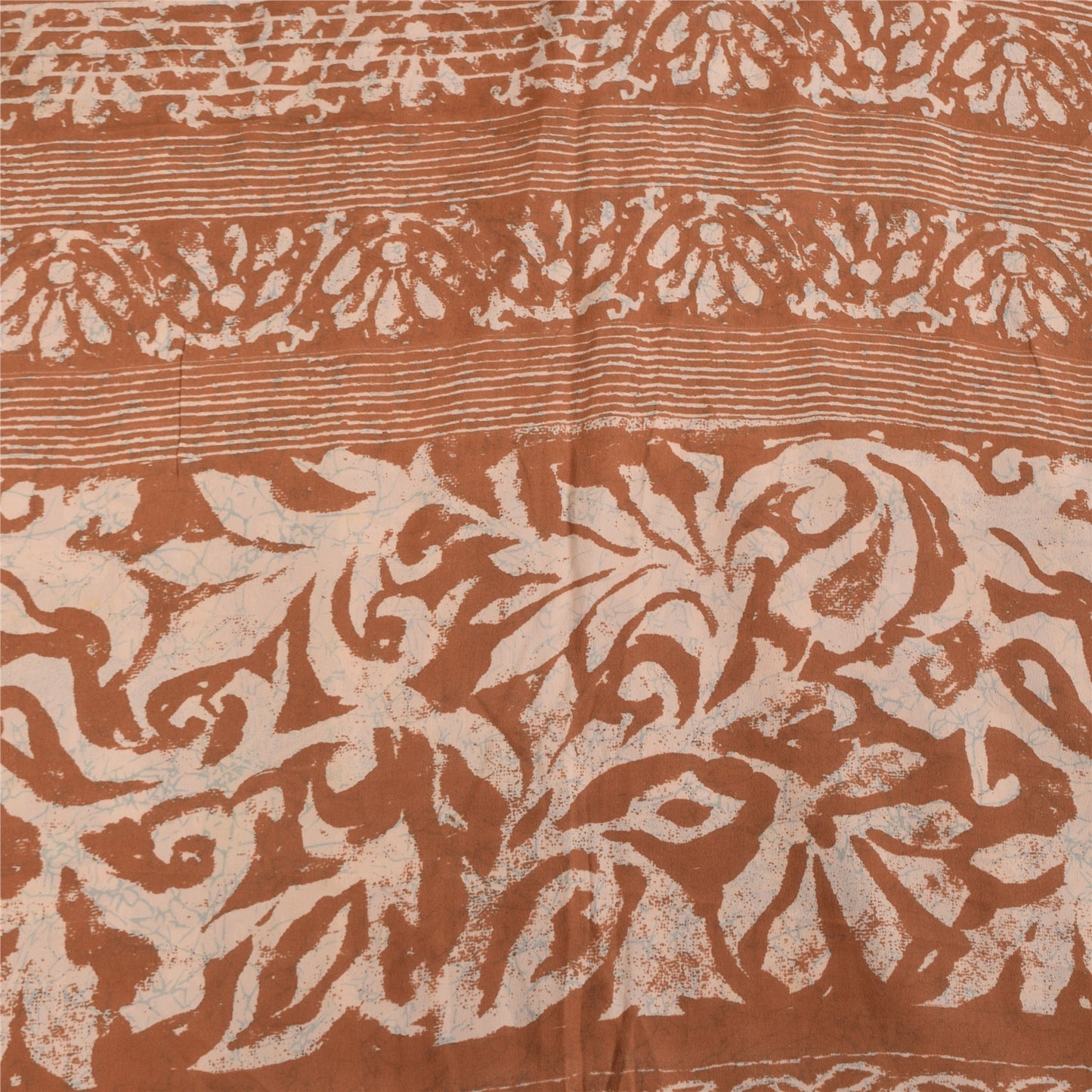 Сари из коричневого чистого крепа и батика с принтом санскритского винтажного сари 5+ ярдов из экологически чистой ткани для рукоделия