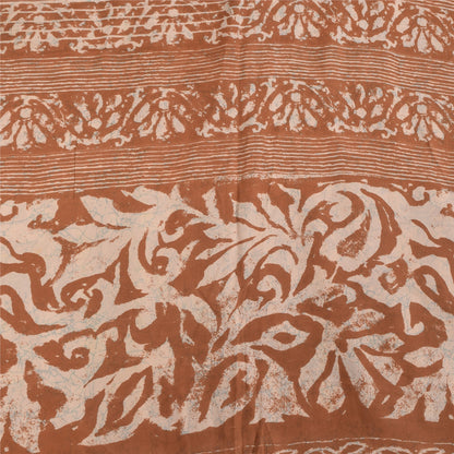 Сари из коричневого чистого крепа и батика с принтом санскритского винтажного сари 5+ ярдов из экологически чистой ткани для рукоделия