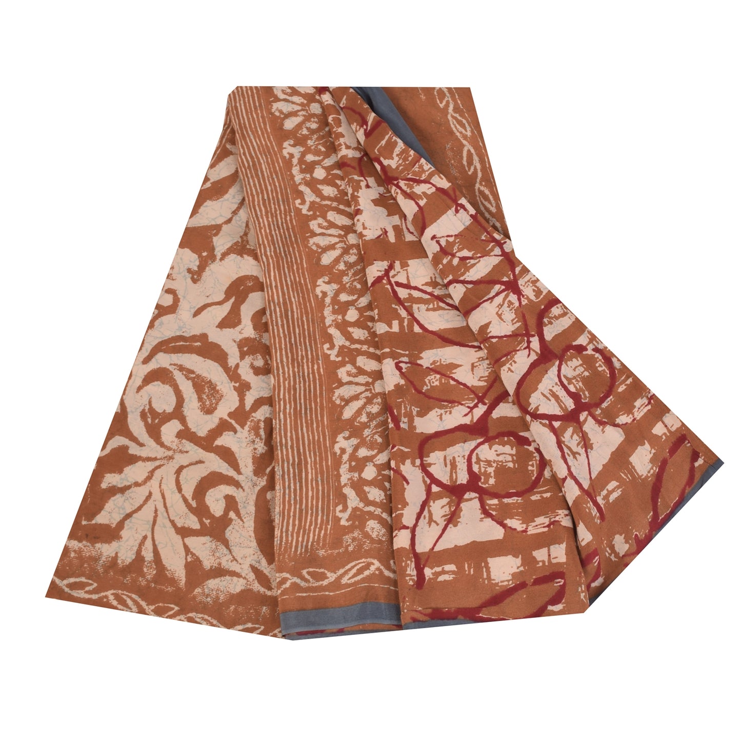 Сари из коричневого чистого крепа и батика с принтом санскритского винтажного сари 5+ ярдов из экологически чистой ткани для рукоделия