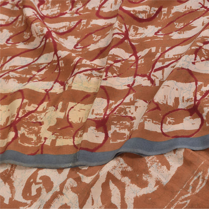 Сари из коричневого чистого крепа и батика с принтом санскритского винтажного сари 5+ ярдов из экологически чистой ткани для рукоделия