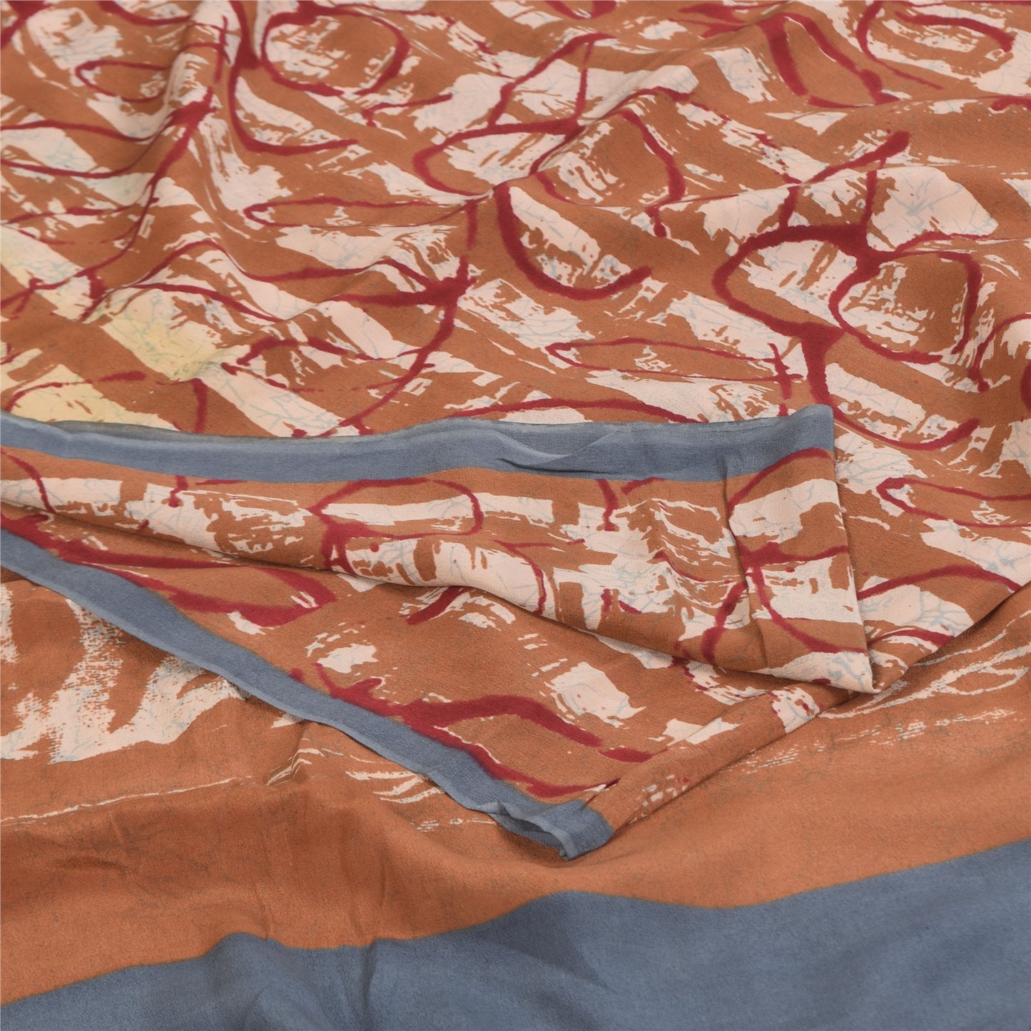 Сари из коричневого чистого крепа и батика с принтом санскритского винтажного сари 5+ ярдов из экологически чистой ткани для рукоделия