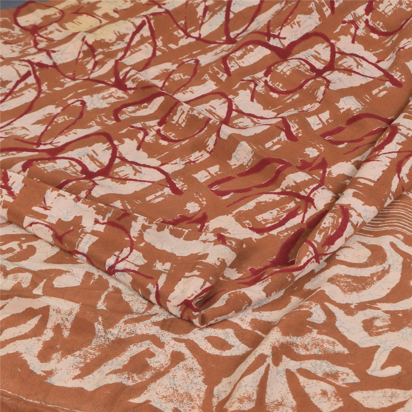 Сари из коричневого чистого крепа и батика с принтом санскритского винтажного сари 5+ ярдов из экологически чистой ткани для рукоделия