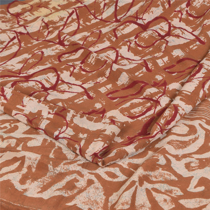 Сари из коричневого чистого крепа и батика с принтом санскритского винтажного сари 5+ ярдов из экологически чистой ткани для рукоделия