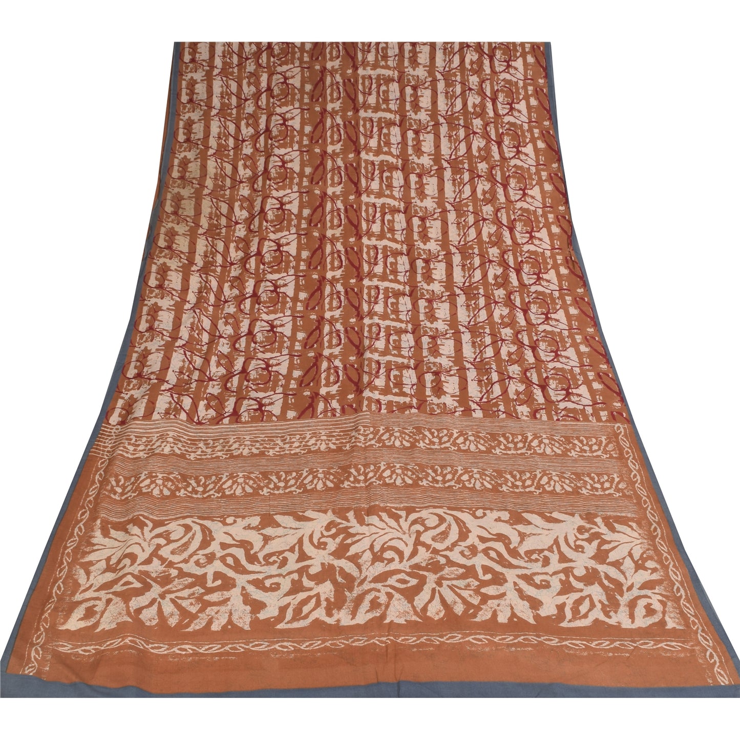 Сари из коричневого чистого крепа и батика с принтом санскритского винтажного сари 5+ ярдов из экологически чистой ткани для рукоделия