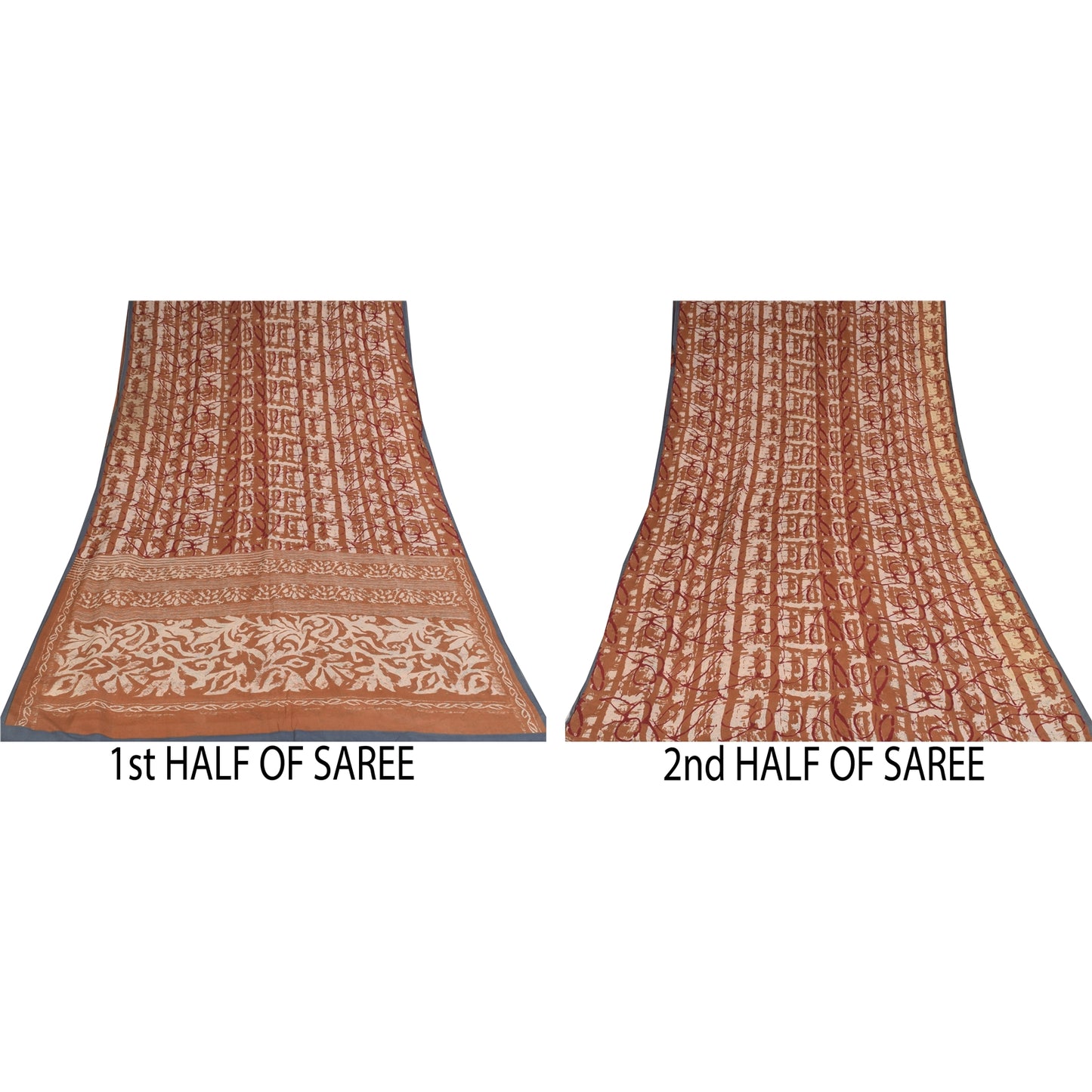 Сари из коричневого чистого крепа и батика с принтом санскритского винтажного сари 5+ ярдов из экологически чистой ткани для рукоделия