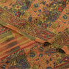 Sanskriti Vintage Sarees Peach/Green Pure Crepe Printed Sari 5+yd Craft Sustainable Fabric