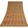 Sanskriti Vintage Sarees Peach/Green Pure Crepe Printed Sari 5+yd Craft Sustainable Fabric