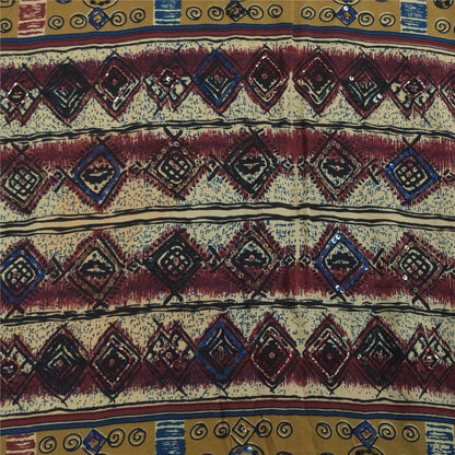 Sanskriti Vintage Sarees Cream Pure Crepe Silk Printed Sari 5+yd Craft Sustainable Fabric