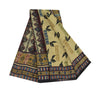 Sanskriti Vintage Sarees Cream Pure Crepe Silk Printed Sari 5+yd Craft Sustainable Fabric