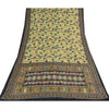 Sanskriti Vintage Sarees Cream Pure Crepe Silk Printed Sari 5+yd Craft Sustainable Fabric