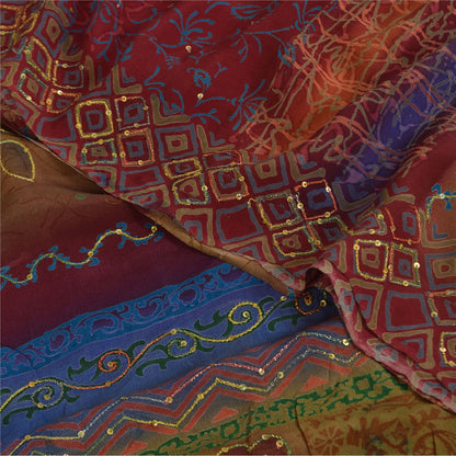 Санскритские винтажные сари из чистого крепа с вышивкой и принтом, сари, 5+ ярдов, устойчивая ткань для рукоделия