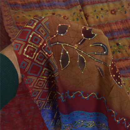 Санскритские винтажные сари из чистого крепа с вышивкой и принтом, сари, 5+ ярдов, устойчивая ткань для рукоделия