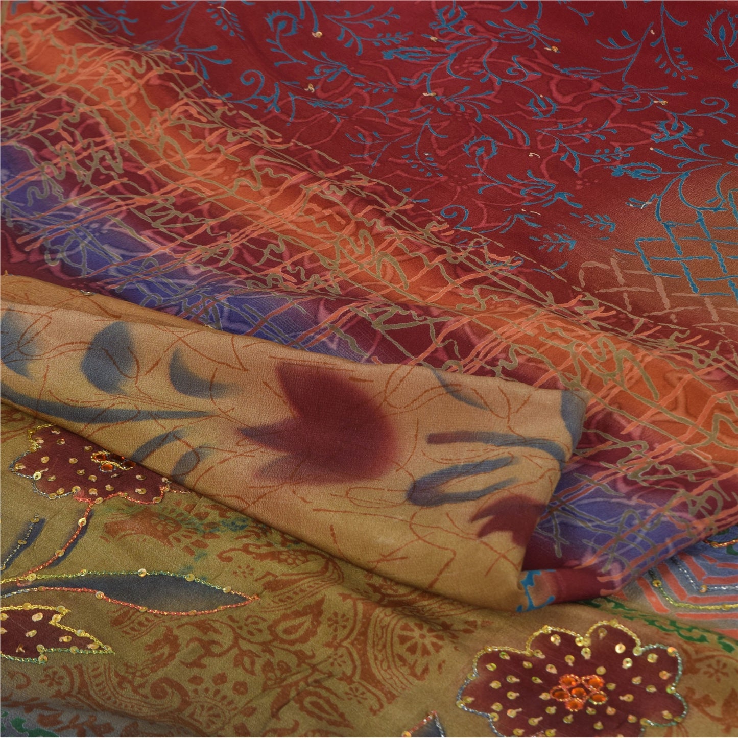 Санскритские винтажные сари из чистого крепа с вышивкой и принтом, сари, 5+ ярдов, устойчивая ткань для рукоделия