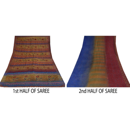 Санскритские винтажные сари из чистого крепа с вышивкой и принтом, сари, 5+ ярдов, устойчивая ткань для рукоделия