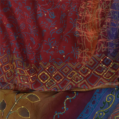 Санскритские винтажные сари из чистого крепа с вышивкой и принтом, сари, 5+ ярдов, устойчивая ткань для рукоделия