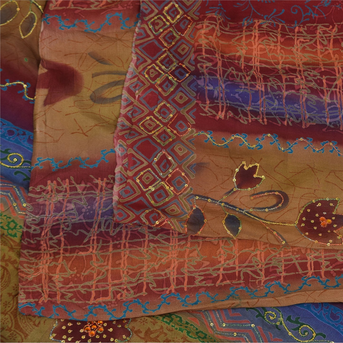 Санскритские винтажные сари из чистого крепа с вышивкой и принтом, сари, 5+ ярдов, устойчивая ткань для рукоделия