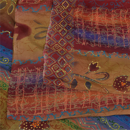 Санскритские винтажные сари из чистого крепа с вышивкой и принтом, сари, 5+ ярдов, устойчивая ткань для рукоделия