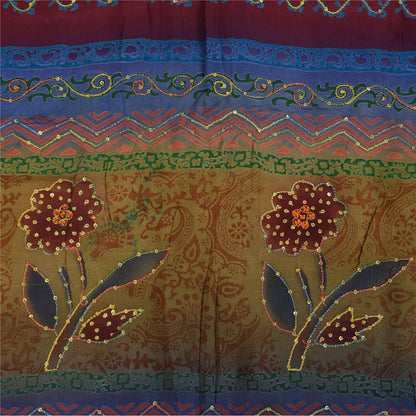 Санскритские винтажные сари из чистого крепа с вышивкой и принтом, сари, 5+ ярдов, устойчивая ткань для рукоделия