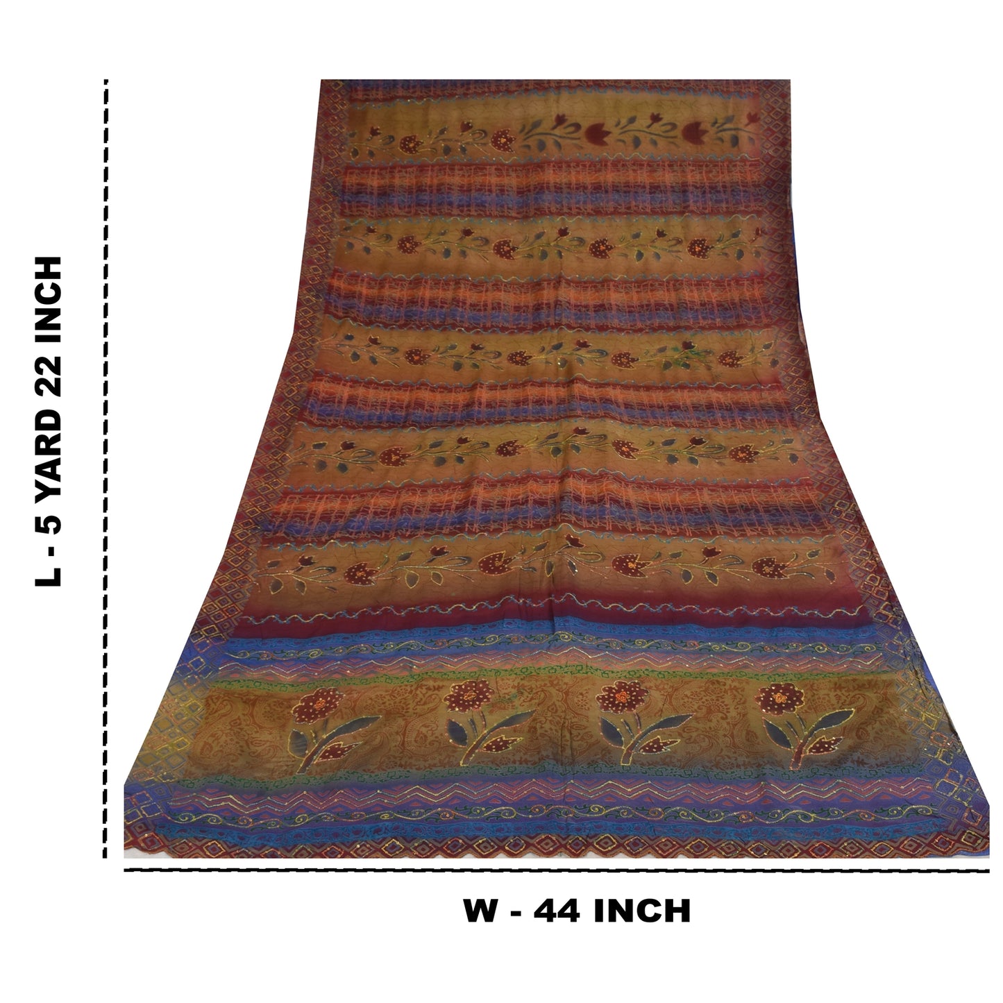 Санскритские винтажные сари из чистого крепа с вышивкой и принтом, сари, 5+ ярдов, устойчивая ткань для рукоделия