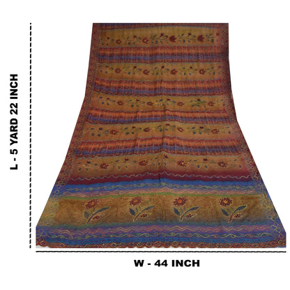 Санскритские винтажные сари из чистого крепа с вышивкой и принтом, сари, 5+ ярдов, устойчивая ткань для рукоделия