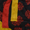 Sanskriti Vintage Sarees Black/Red Pure Crepe Printed Self Sari 5+yd Sustainable Fabric