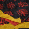 Sanskriti Vintage Sarees Black/Red Pure Crepe Printed Self Sari 5+yd Sustainable Fabric