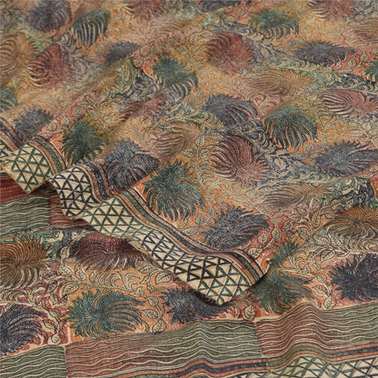 Sanskriti Vintage Sarees Multi Pure Crepe Silk Printed Sari 5+yd Craft Sustainable Fabric