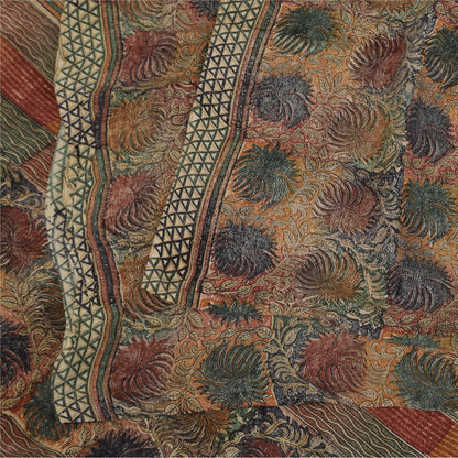 Sanskriti Vintage Sarees Multi Pure Crepe Silk Printed Sari 5+yd Craft Sustainable Fabric