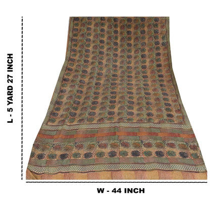 Sanskriti Vintage Sarees Multi Pure Crepe Silk Printed Sari 5+yd Craft Sustainable Fabric