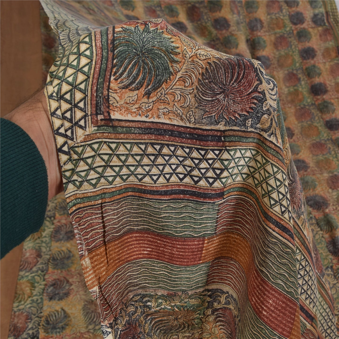 Sanskriti Vintage Sarees Multi Pure Crepe Silk Printed Sari 5+yd Craft Sustainable Fabric