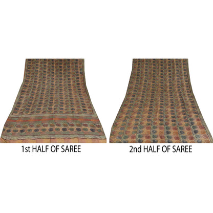 Sanskriti Vintage Sarees Multi Pure Crepe Silk Printed Sari 5+yd Craft Sustainable Fabric